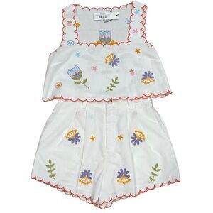 Embroidery scalloped short set